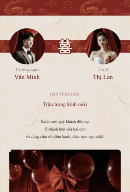 Mẫu thiệp cưới online Song Long truyền thống